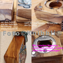 Flaschenöffner mit Magneten Olivenholz Natur belassen