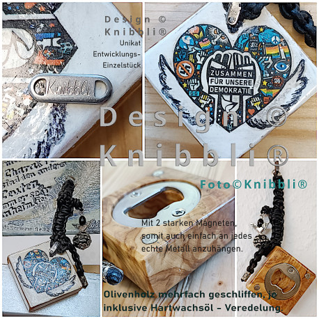 Olivenholz Flaschenöffner rundum veredelt mit 2 Magnete Einzelstück