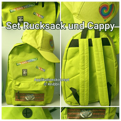 Set Rucksack u Cappy Hellgrün mit angebrachten Unikat Applikationskonzept