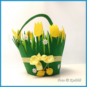 Früh-Sommer Frühjahr Filzkorb Tulpe Küken Deko Geschenk Korb 004